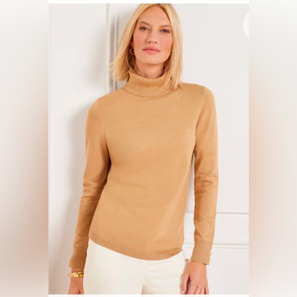 Talbots Perfect Turtleneck Camel Sweater with gold flecks